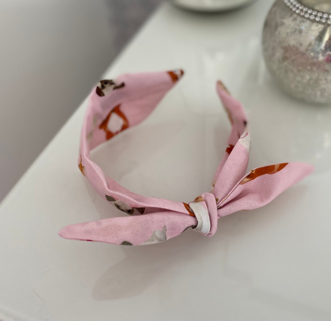 Knot bow headband pink dog print handmade bow headbands Etsy