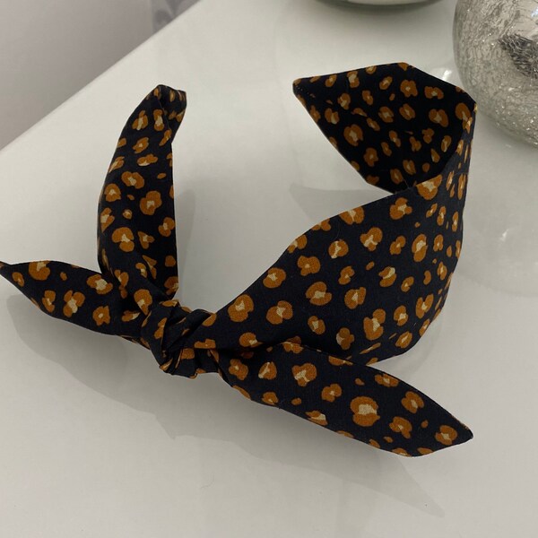 Knot bow headband leopard print animal print tan brown black leopard handmade bow headbands fashion girls women