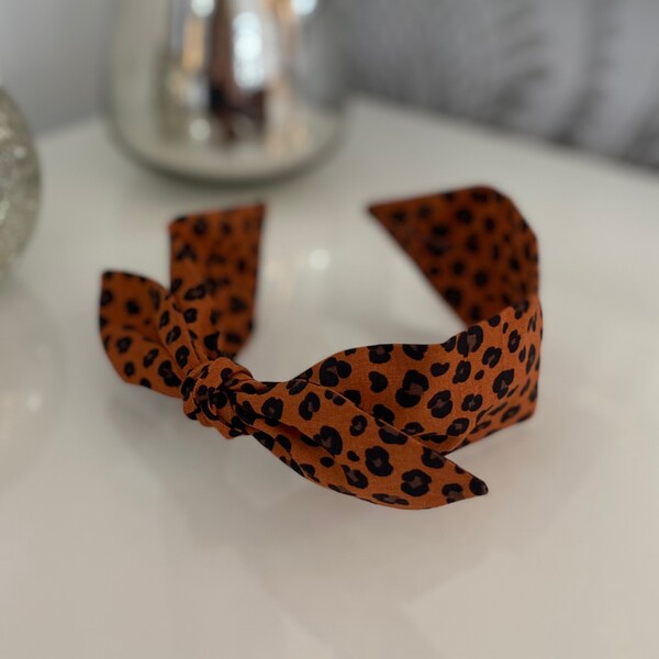 Knot bow headband leopard print animal print dark brown leopard handmade bow headbands fashion girls women