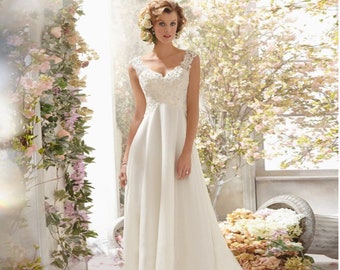 A-Line/Princess V-neck Sweep Train Wedding Dress with Sequins