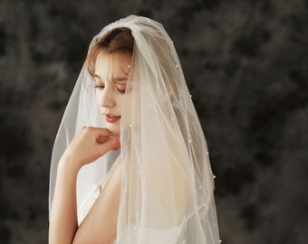 Two Tiers Simple Elegant Fingertip Wedding Veil | Veil with Comb | Wedding Veil TS1924