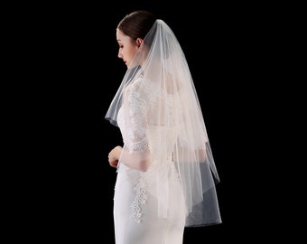 Two Tiers Simple Elegant Fingertip Wedding Veil | Veil with Comb | Wedding Veil GC1