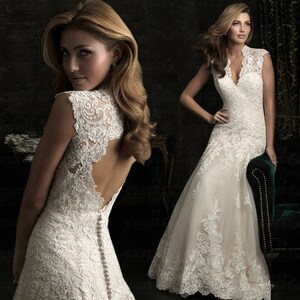 Women's Sleeveless Halter Floral Lace Wedding Gown, Court Train Bridal Wedding Dresses image 4