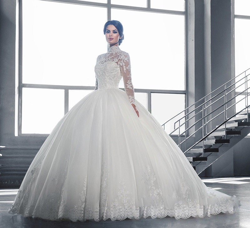 Luxurious white queen style sleeves beaded crystals sparkle ball gown  wedding dress with glitter tulle - various styles
