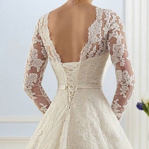 A-Line/Princess Scoop Neck Long Sleeves Court Train Wedding Dress image 4