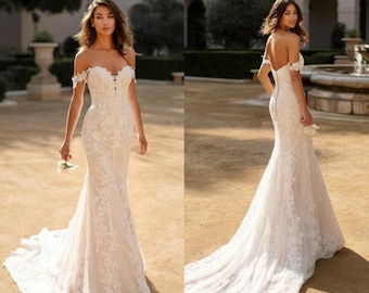 Mermaid Floral Lace Wedding Gown, Sexy Bridal Wedding Dresses