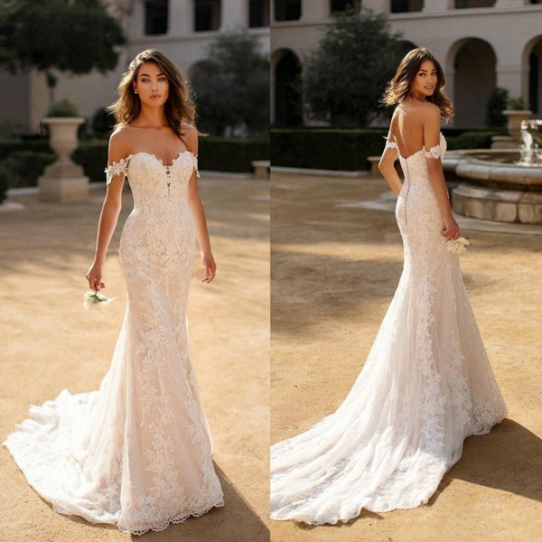 Mermaid Floral Lace Wedding Gown, Sexy Bridal Wedding Dresses