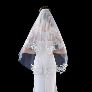 Two Tiers Simple Elegant Fingertip Wedding Veil | Veil with Comb | Wedding Veil RL1