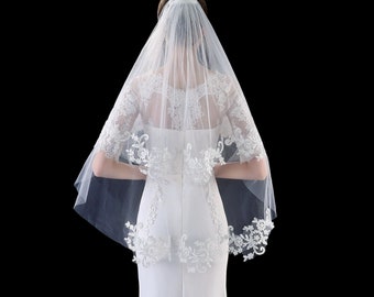 Two Tiers Simple Elegant Fingertip Wedding Veil | Veil with Comb | Wedding Veil RL1