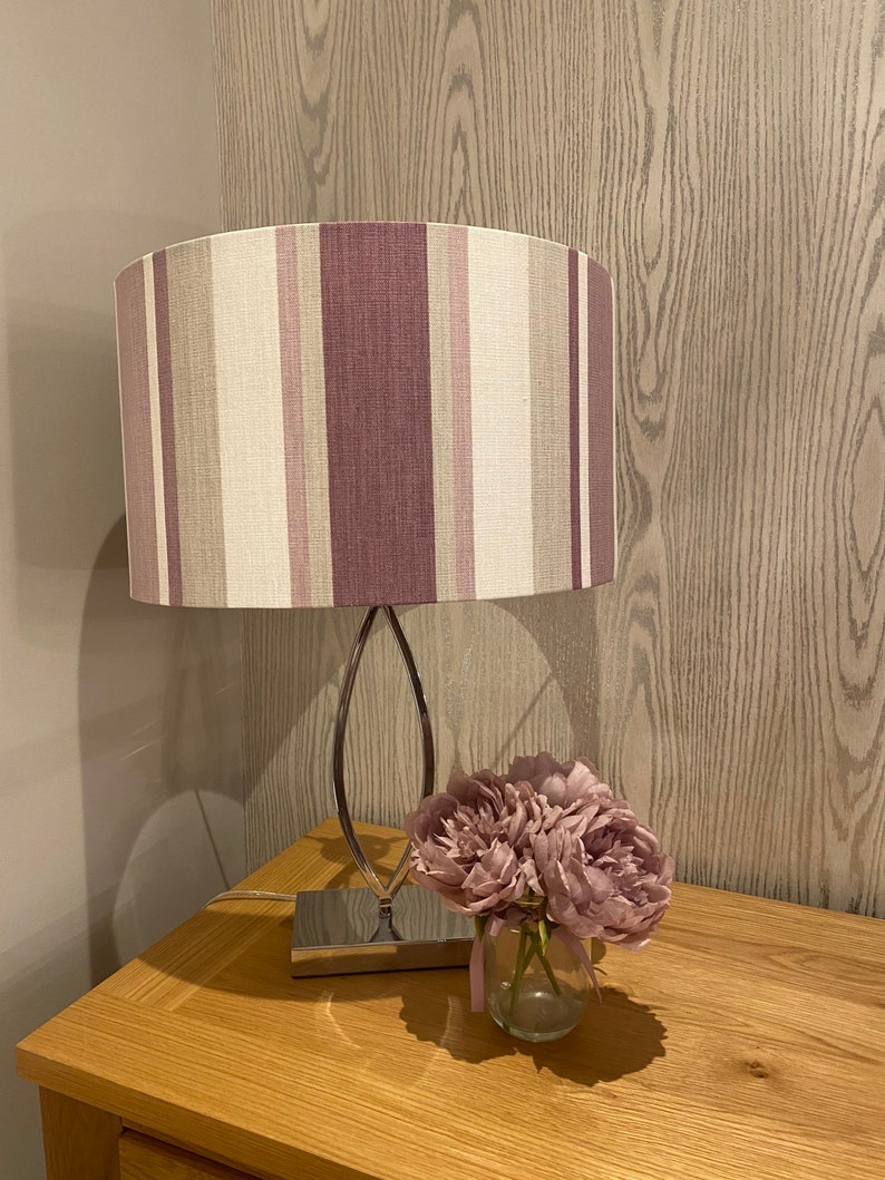 Handmade Lampshade in Laura Ashley Awning Stripe Fabric In Grape Colour way, Various sizes available Ceiling or Table / Floor Lamp Options image 3