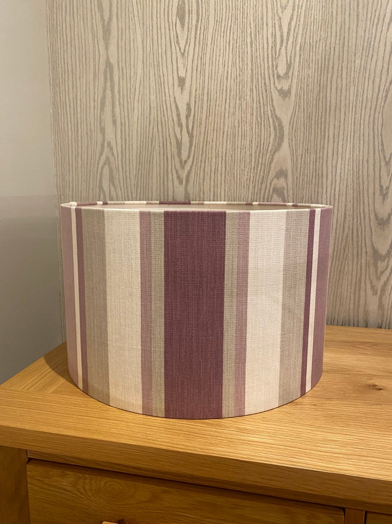 Handmade Lampshade in Laura Ashley Awning Stripe Fabric In Grape Colour way, Various sizes available Ceiling or Table / Floor Lamp Options image 1