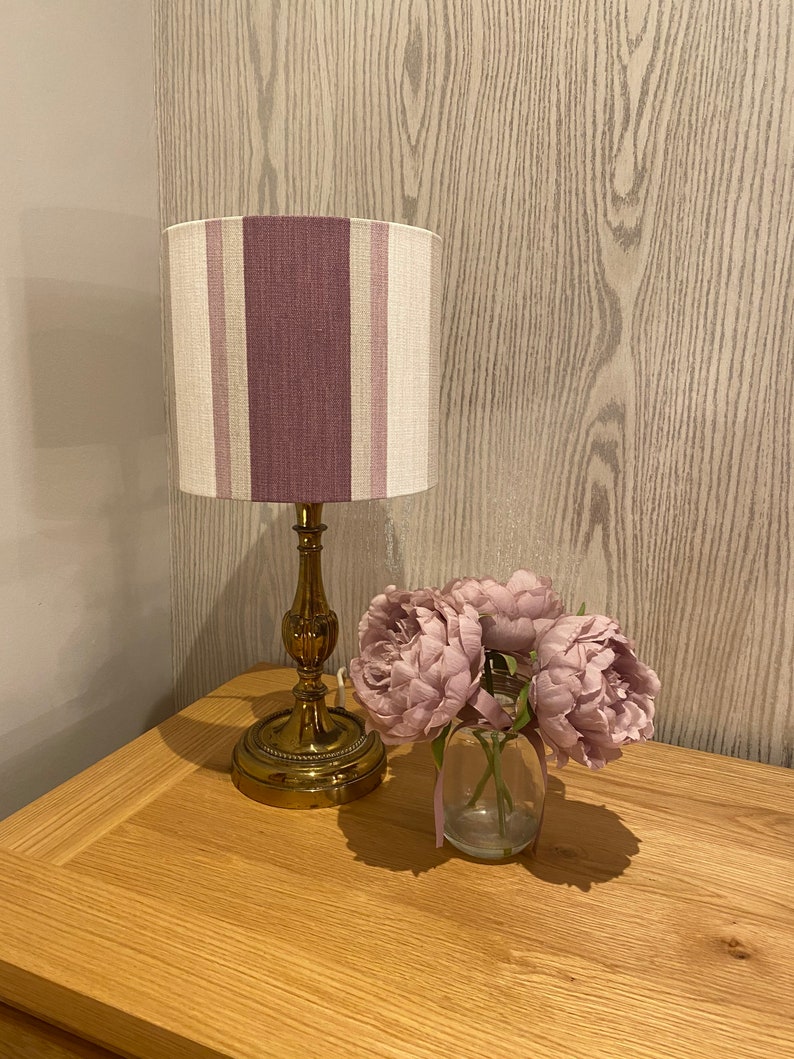 Handmade Lampshade in Laura Ashley Awning Stripe Fabric In Grape Colour way, Various sizes available Ceiling or Table / Floor Lamp Options image 2