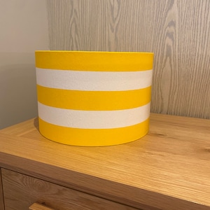 Handmade Lampshade In a bold yellow and white wide stripe Fabric, Various Sizes available, Ceiling or Table Lamp options