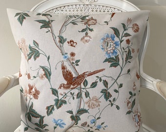 Handmade cushion cover in Laura Ashley Summer Palace in the sage and apricot colour way, various sizes available