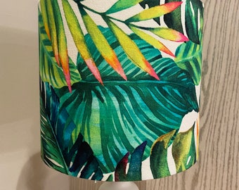 Handmade Lampshade in a tropical leaf print, banana leaf, multi colour, Various Sizes available, Ceiling or Table Lamp options