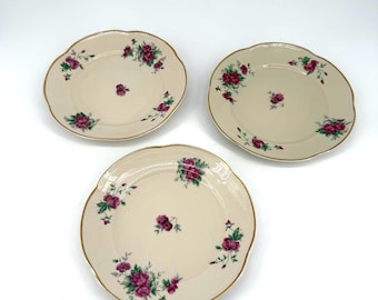 Chodziez Poland Rose Dessert Plates, Set of 3, Gold Trim