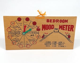 Vintage Novelty Bedroom Mood Meter Reader Wooden Sign