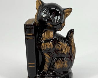 Vintage 1950’s Ceramic Black Cat  Figurine Pen Holder & Bookend Desk Home Decor - Qty 1