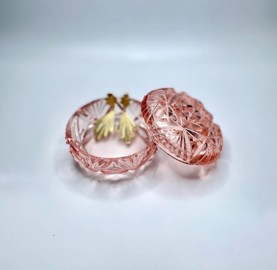 Mid Century Boyd Slag Glass Pink Covered Trinket … - image 2