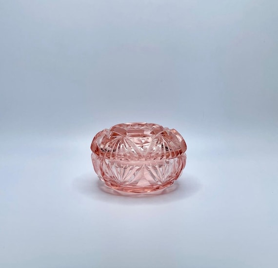Mid Century Boyd Slag Glass Pink Covered Trinket … - image 1