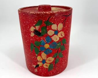 Tarro de cerámica vintage Ransburg pintado a mano, rojo, estilo folclórico, para galletas, decoración de cocina.