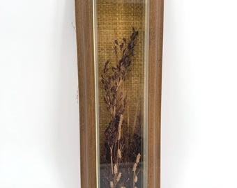 Vintage Dried Floral Framed Shadow Box Art, Retro Decor