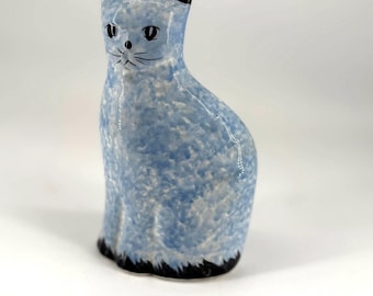 Vintage Blue And White Chadwick Ceramic Standing Cat Figurine Piggy Bank