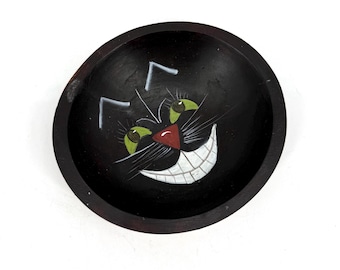 Vintage Wooden Black Cat Small Candy Bowl