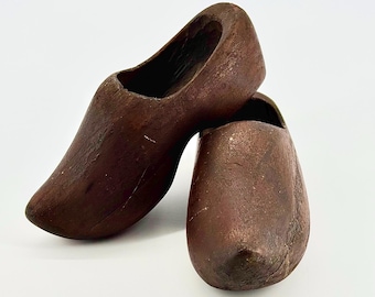 Antique Dutch Wooden Clogs – Early 1900s Handmade Shoes – Rustic Farmhouse Decor
