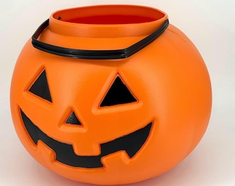 XL Pumpkin Jack O Lantern Orange Blow Mold Candy Bucket Pail Amloid Corp 14"