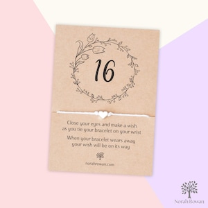 Bracelet de vœux 16e anniversaire, cadeau 16e anniversaire, bracelet d'amitié seizième anniversaire, cadeau 16e anniversaire, bijou 16e, carte 16e anniversaire
