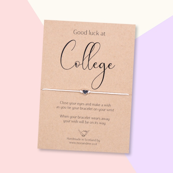 Good Luck At College Wish Bracelet, New College Gift, Starting College Present, First Day Of College Friendship Bracelet, New College Card