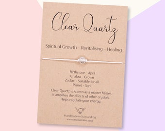 Clear Quartz Wish Bracelet, Gemstone Gift, April Birthstone, Gemstone Bracelet, Clear Quartz Jewellery, Spiritual Jewelry, Crystal Bracelet