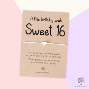 Bracelet de vœux 16 ans, cadeau 16e anniversaire, bracelet d'amitié anniversaire 16 ans, cadeau 16e anniversaire, carte 16e anniversaire