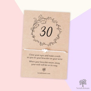 Bracelet de voeux 30e anniversaire, cadeau 30e anniversaire, bracelet d'amitié 30e anniversaire, carte de joyeux anniversaire 30e