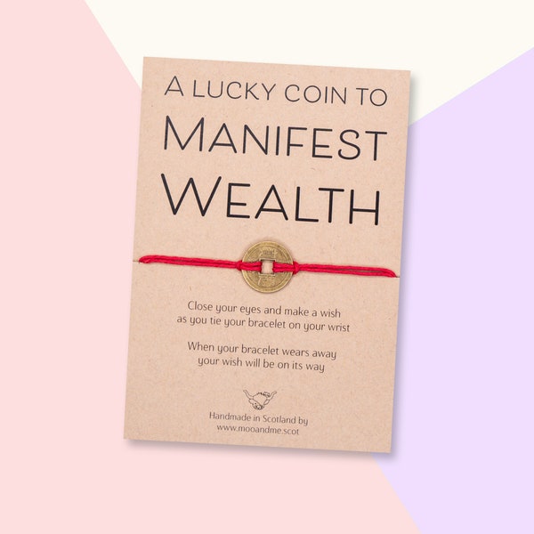 Manifest Wealth bracelet, Prosperity Bracelet, Chinese Lucky Coin Card, Wealth Wish Bracelet, Law Of Attraction Gift, Prosperity Gift