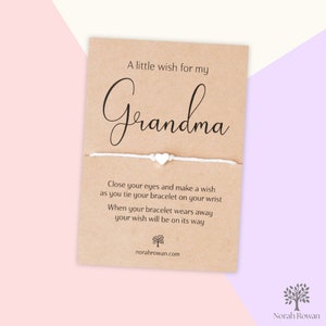 Bracelet de souhaits de grand-mère, cadeau de grand-mère, bracelet d'amitié de grand-mère, bracelet à breloques de grand-mère, carte de grand-mère, carte d'anniversaire de grand-mère, fête des mères