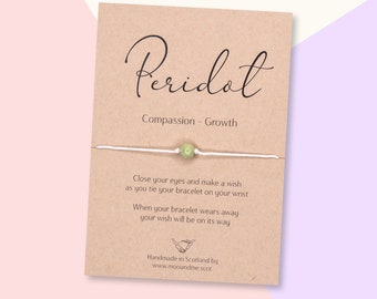 Peridot Wish Bracelet, Gemstone Gift, August Birthstone, Gemstone Bracelet, Peridot Jewelry, Spiritual Jewellery, Crystal Bracelet