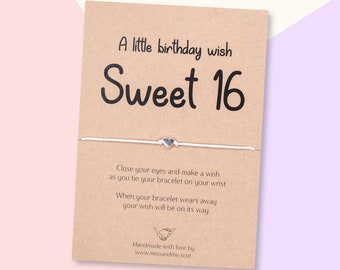 Sweet 16 Wish Bracelet, 16th Birthday Gift, Sweet 16 Friendship Bracelet, Sixteenth Birthday Present, 16th Birthday Card