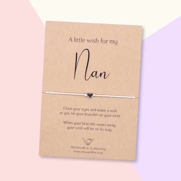 Nan Wish Bracelet, Nan Gift, Nan Friendship Bracelet, Nanny Charm Bracelet, Nan Card, Nan Birthday Present, Mother's Day