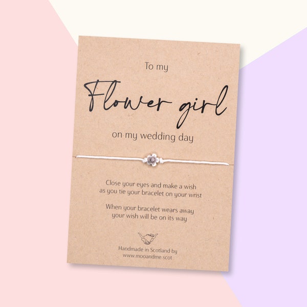 Flower Girl Wish Bracelet, Flower Girl Gift, Flower Girl On My Wedding Day Card, Flower Girl Thank You Present, Bridesmaid Proposal Box