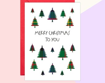 Merry Christmas To You Christmas Card, Tartan Christmas Trees Card, Scotland Xmas Card, Scottish Card