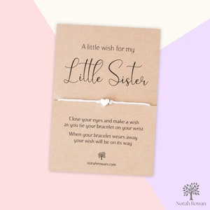 Bracelet de souhaits petite soeur, carte d'anniversaire petite soeur, cadeau petite soeur, bracelet d'amitié petite soeur, cadeau petite soeur