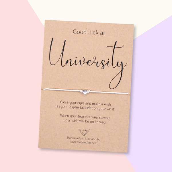 Bracelet de souhait de bonne chance à l'université, cadeau universitaire, cadeau de départ à l'université, premier jour de bracelet d'amitié Uni, nouvelle carte Uni