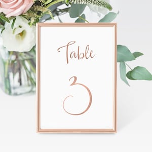 Trouwtafelnummers, roségouden tafelnummer, gouden tafelkaarten, bruiloftsbriefpapier