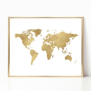 World Map Gold Foil Print - Atlas Poster -Contemporary Wall Art - Modern Room Decor - Gift Idea