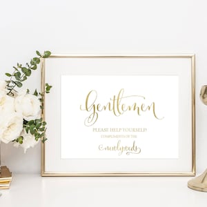 Gentlemen Please Help Yourself Wedding Sign - Gold Foil Reception Sign - Bathroom Basket Sign - Restroom Sign - Wedding Decor - Inspiration