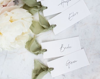 Luxury sage green silk place cards