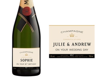 Personalised Champagne Bottle Label, Wedding Day bottle label, Birthday Custom Champagne Label