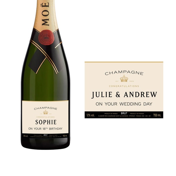 Etiqueta personalizada de botella de champán, etiqueta de botella del día de la boda, etiqueta de champán personalizada de cumpleaños